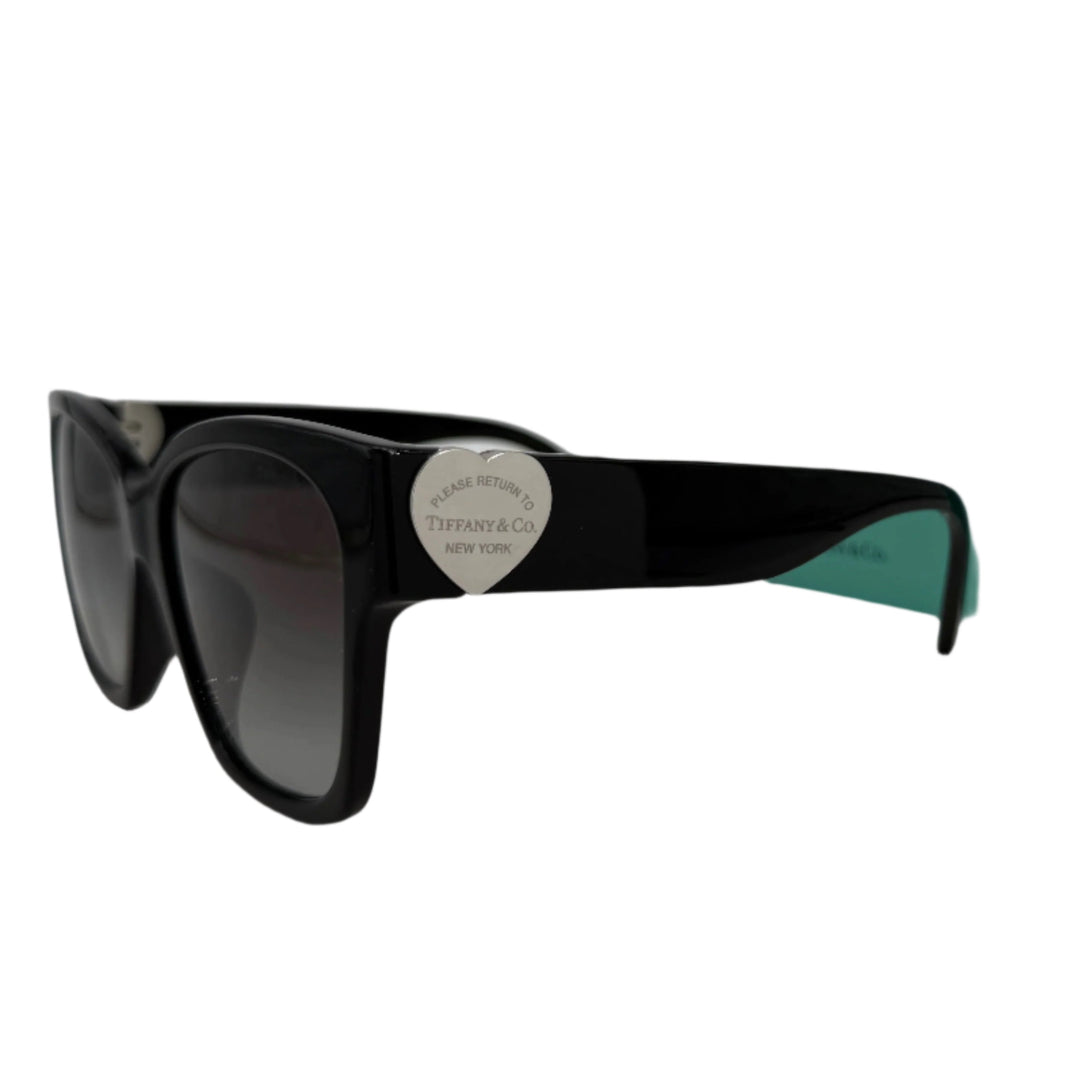 54mm Gradient Square Sunglasses with Heart Temple Detail, polished black frame, premium acetate, made in Italy.