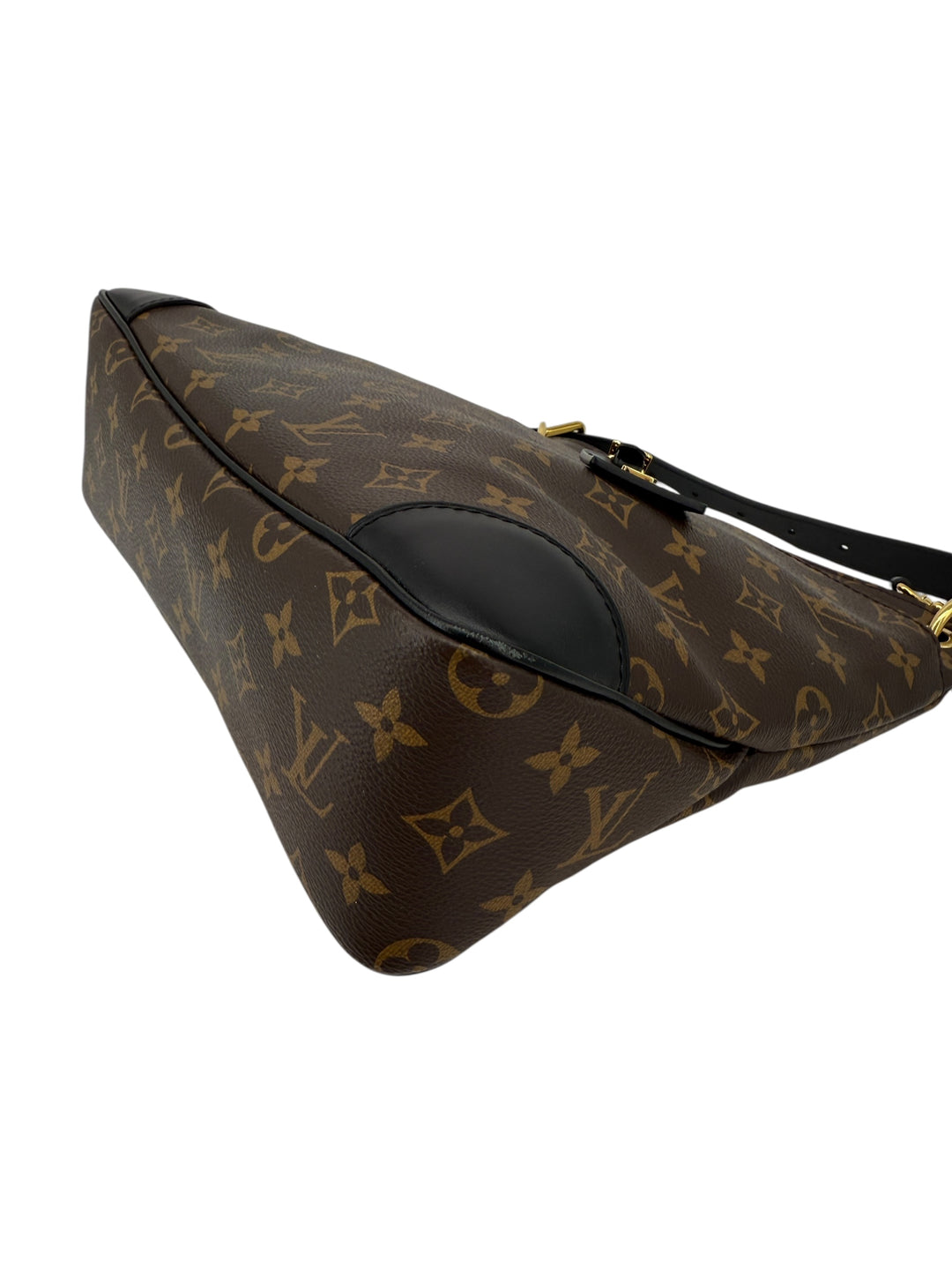 Louis Vuitton Monogram Odeon MM shoulder bag featuring signature canvas and black leather trim.