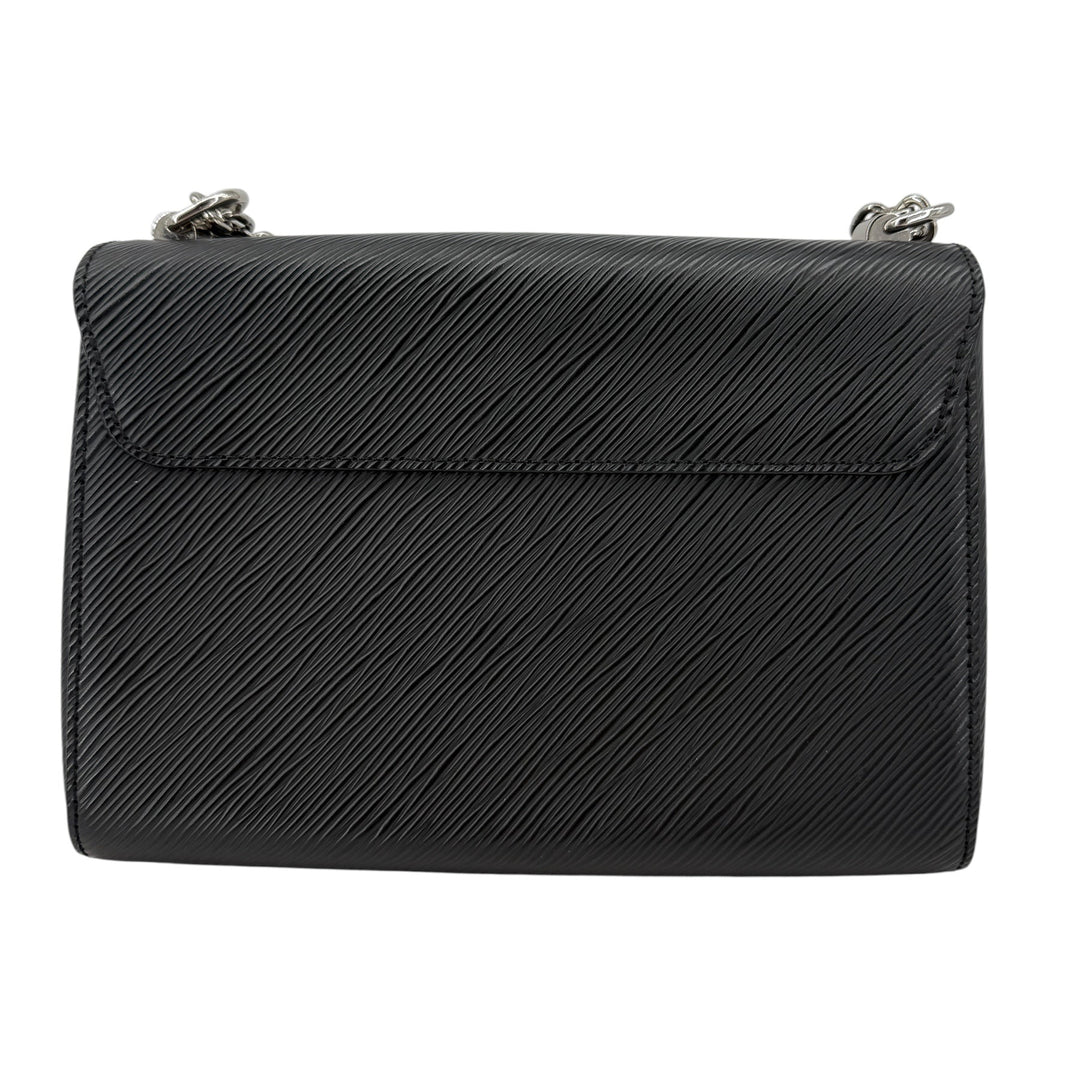 Louis Vuitton Epi Twist MM Black Noir Crossbody Bag with Silver Lock, crafted from durable Epi leather.