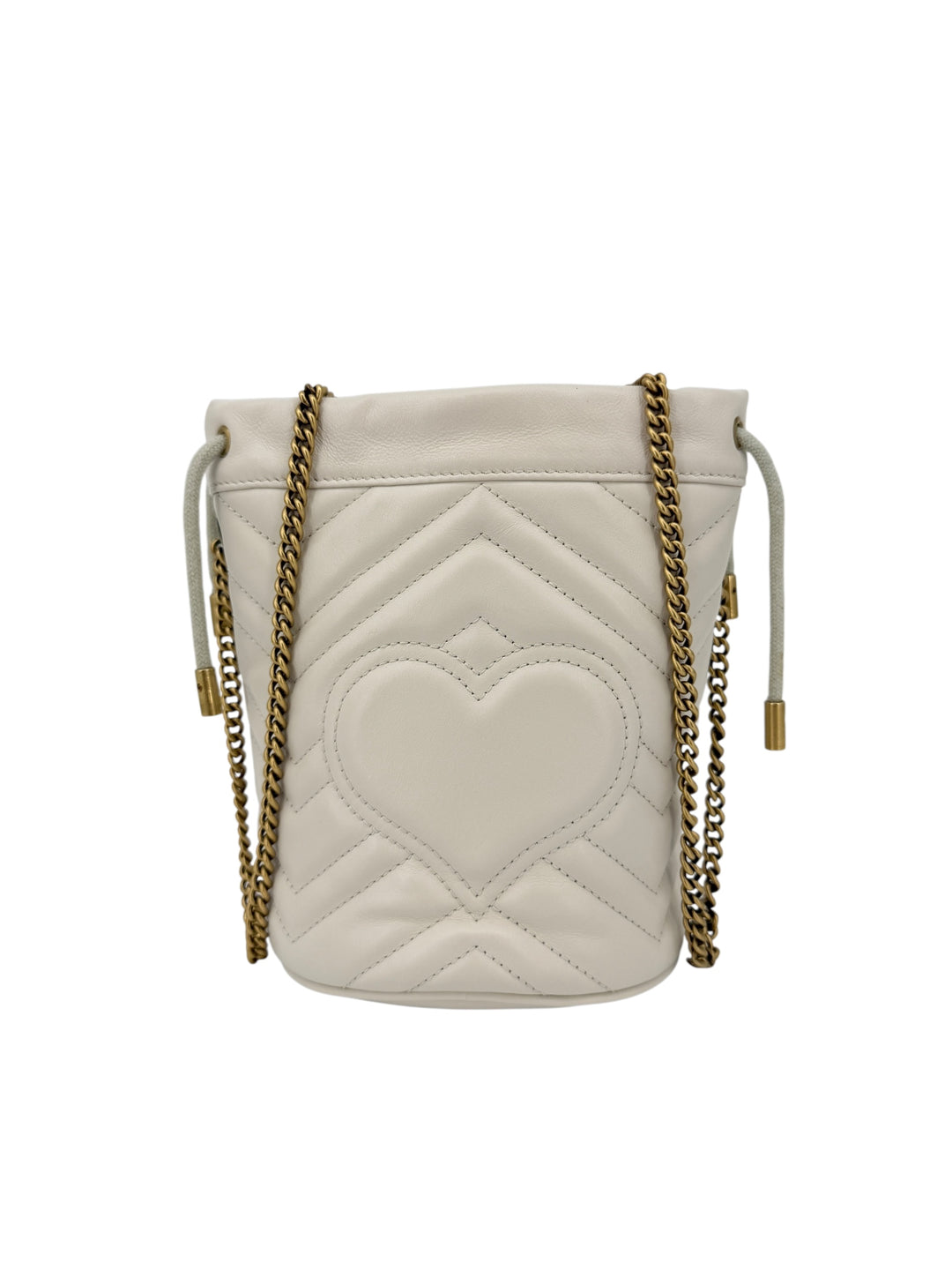 Gucci Mini GG Marmont White Calfskin Bucket Bag | LuxLoveLouis