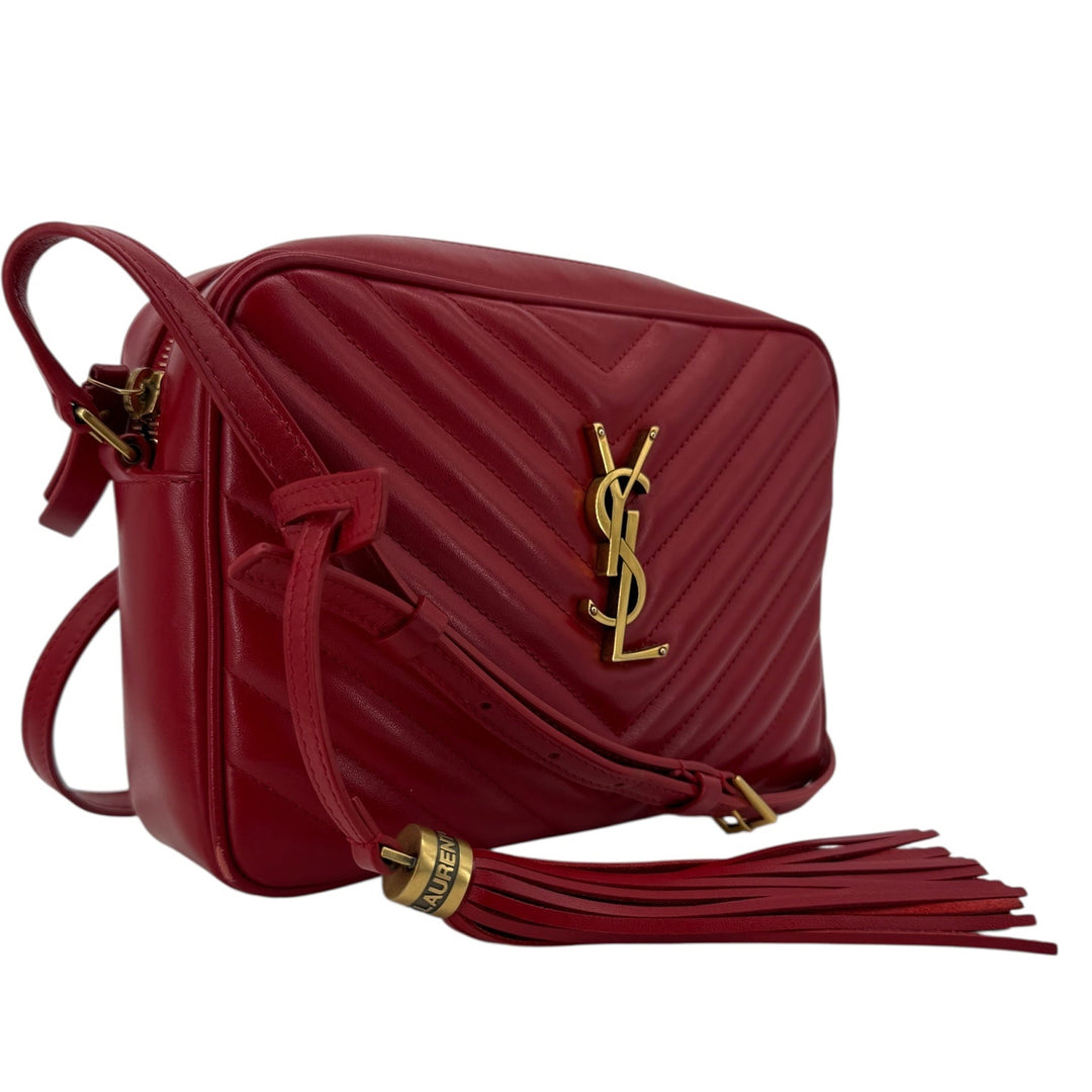 Saint Laurent Red Calfskin Matelassé Lou Camera Bag | LuxLoveLouis