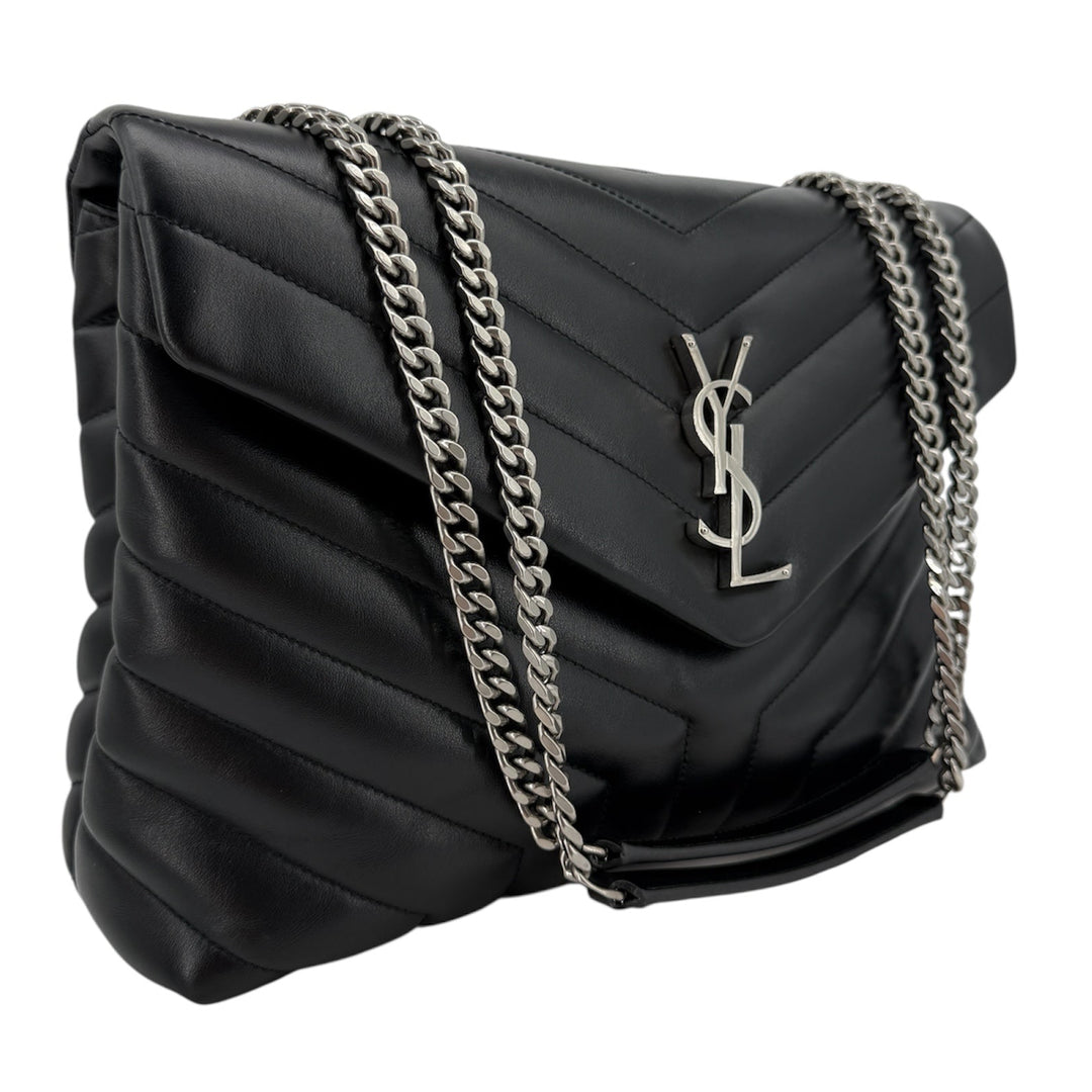 Saint Laurent Loulou Medium Chain Satchel – Black Y-Quilted Calfskin