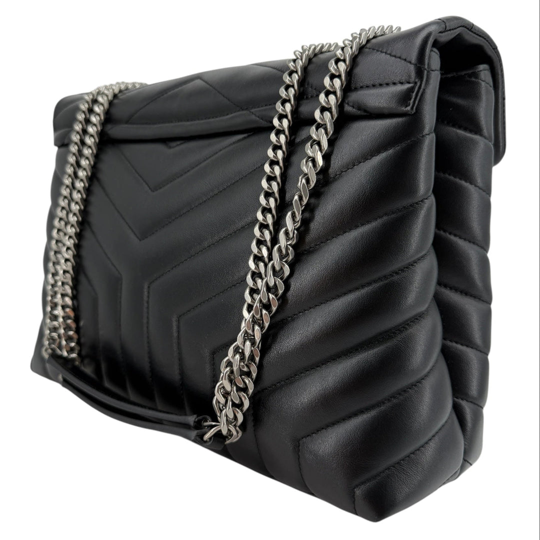 Saint Laurent Loulou Medium Chain Satchel – Black Y-Quilted Calfskin