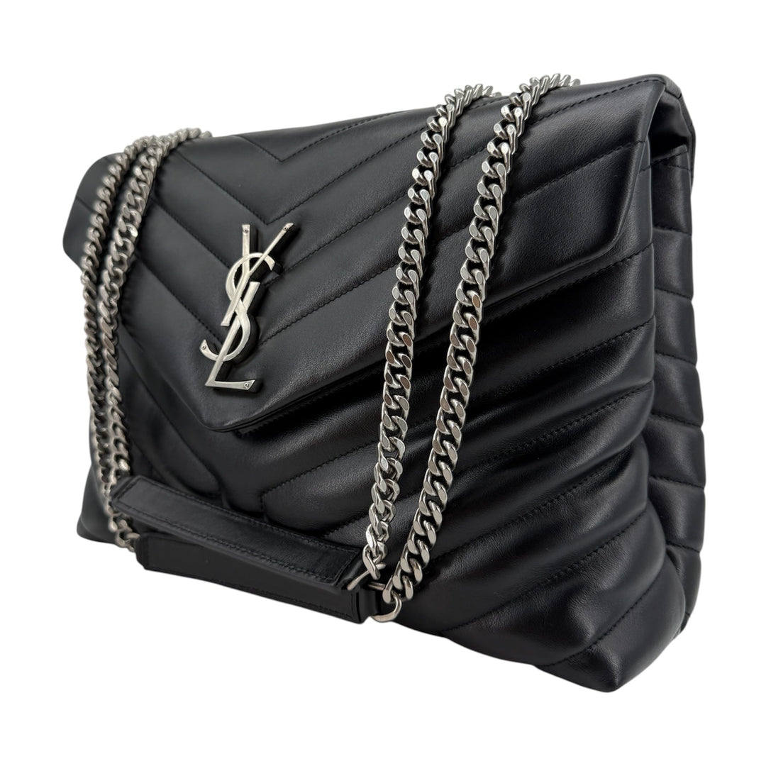 Saint Laurent Loulou Medium Chain Satchel – Black Y-Quilted Calfskin