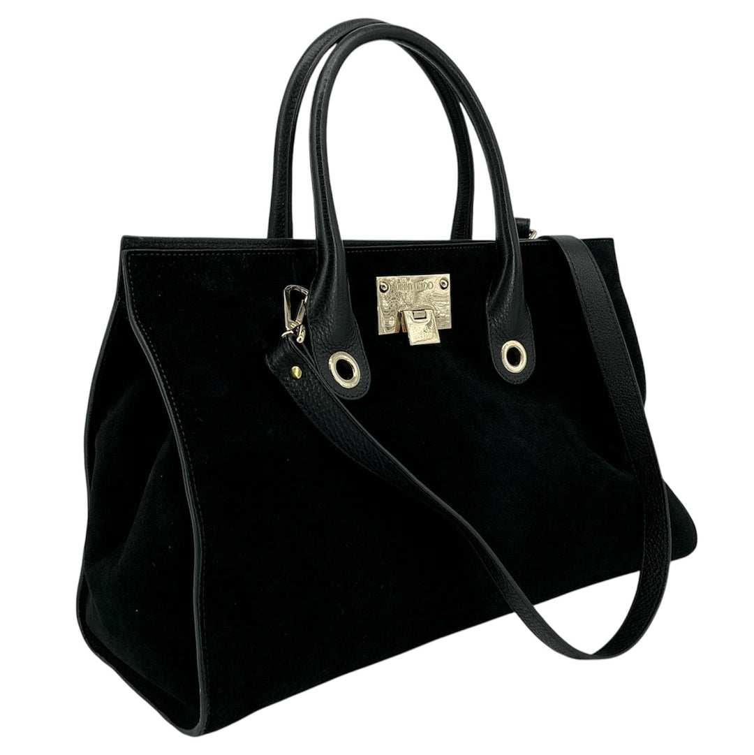 Jimmy Choo Riley Tote – Black Suede with Leather Handles
