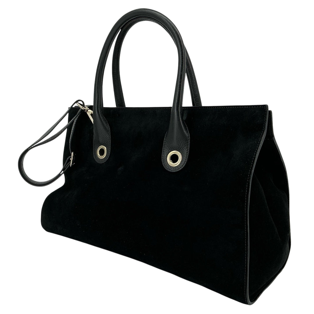 Jimmy Choo Riley Tote – Black Suede with Leather Handles