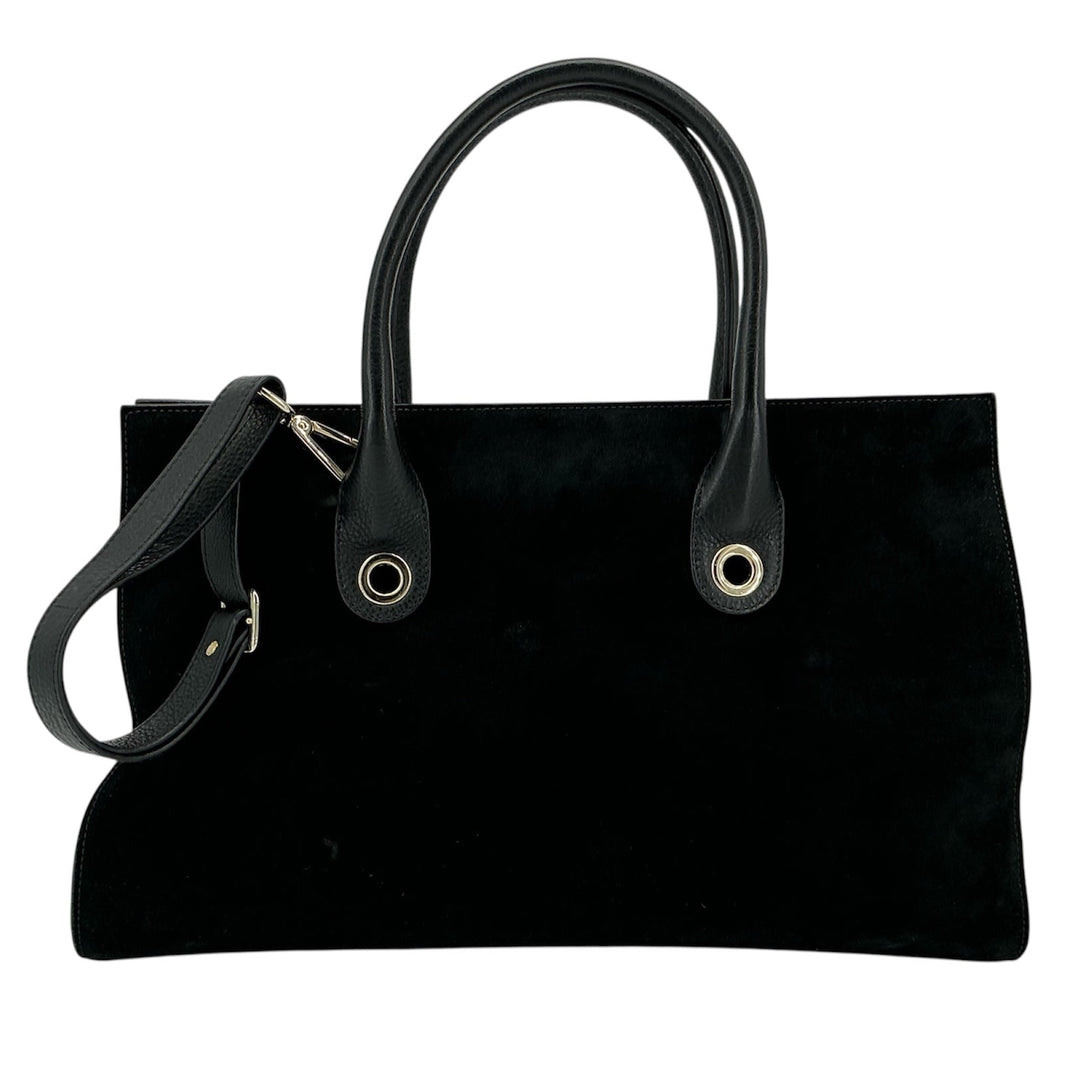 Jimmy Choo Riley Tote – Black Suede with Leather Handles