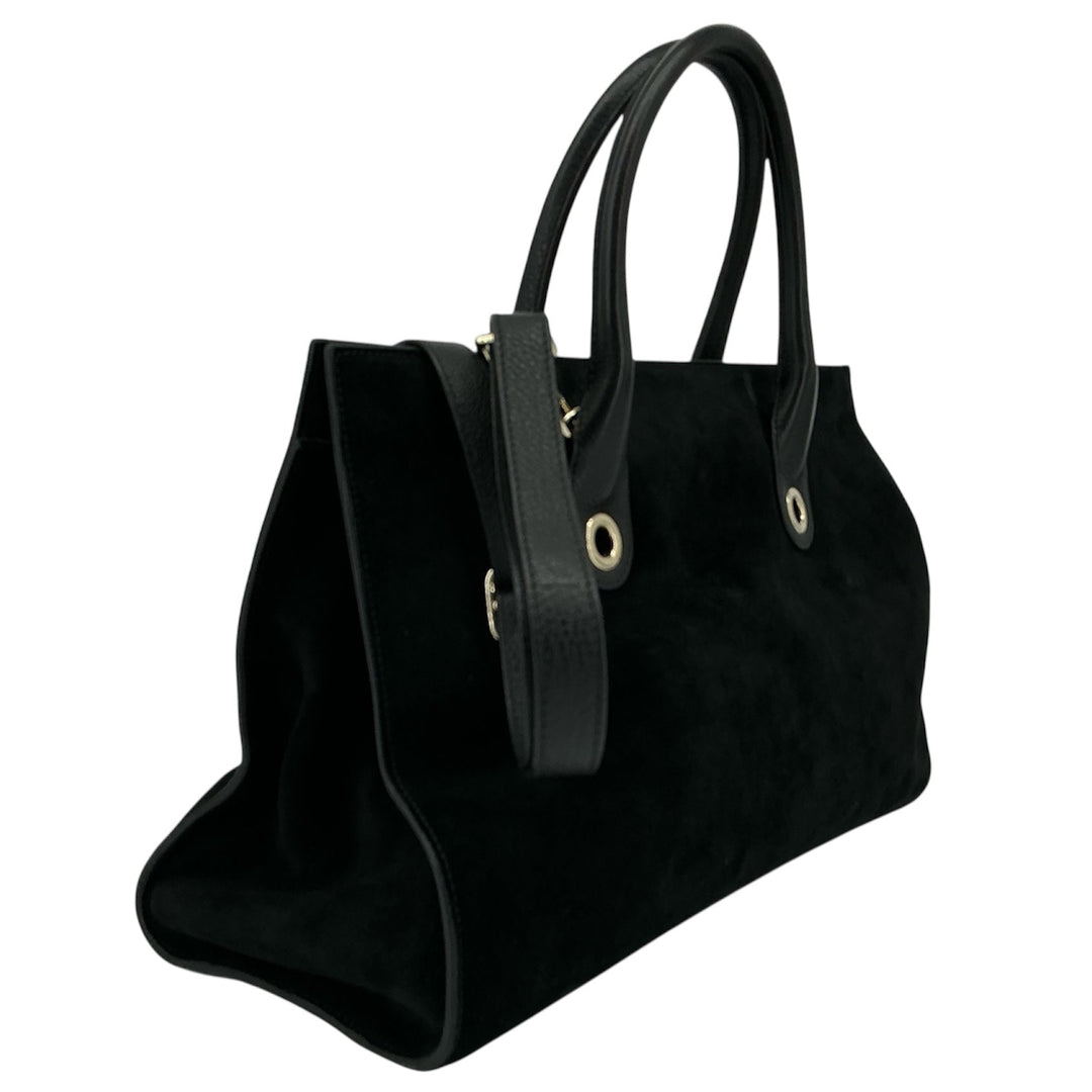 Jimmy Choo Riley Tote – Black Suede with Leather Handles