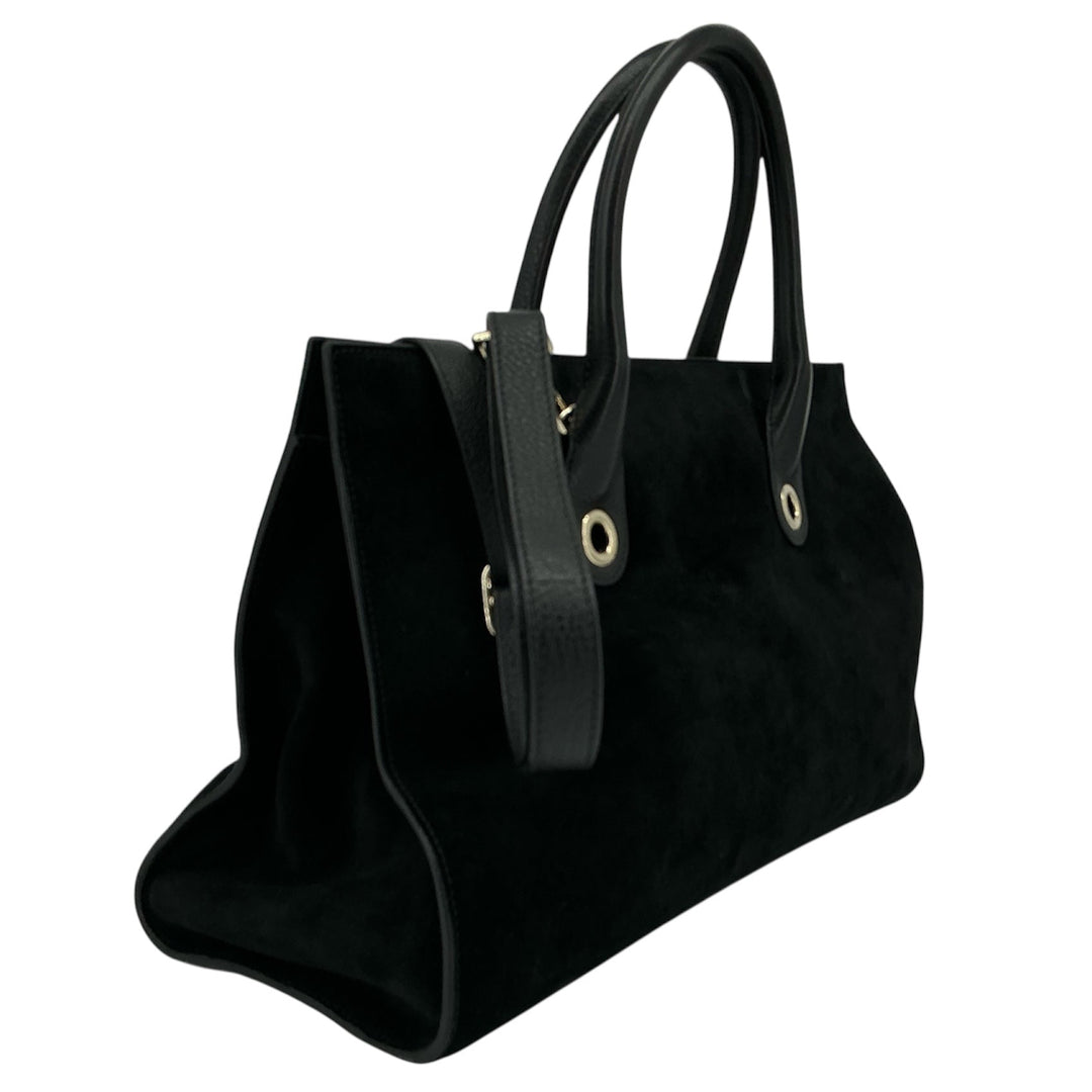 Jimmy Choo Riley Tote – Black Suede with Leather Handles