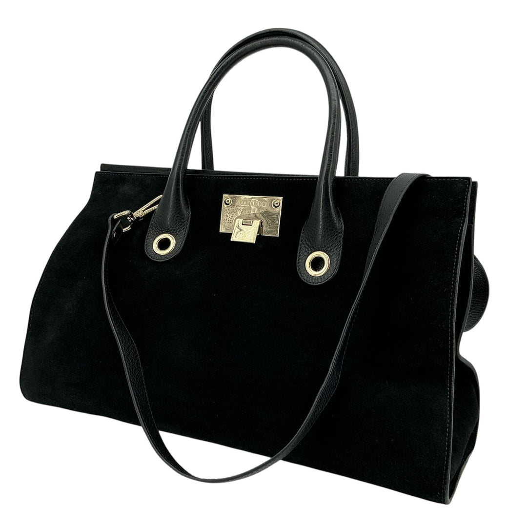 Jimmy Choo Riley Tote – Black Suede with Leather Handles