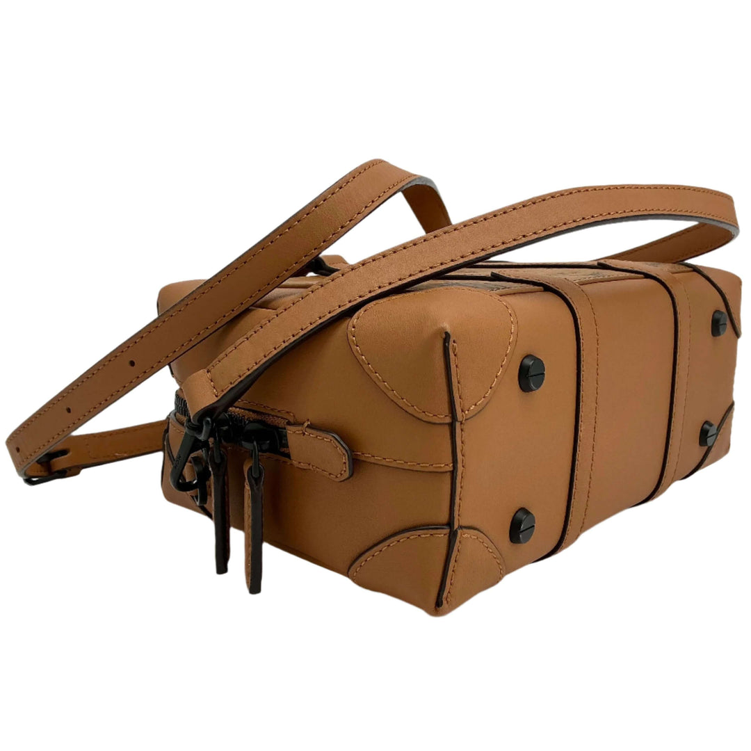 Fendi Zucca Mini Baguette in tobacco canvas and brown leather, featuring stylish design and practical dimensions.