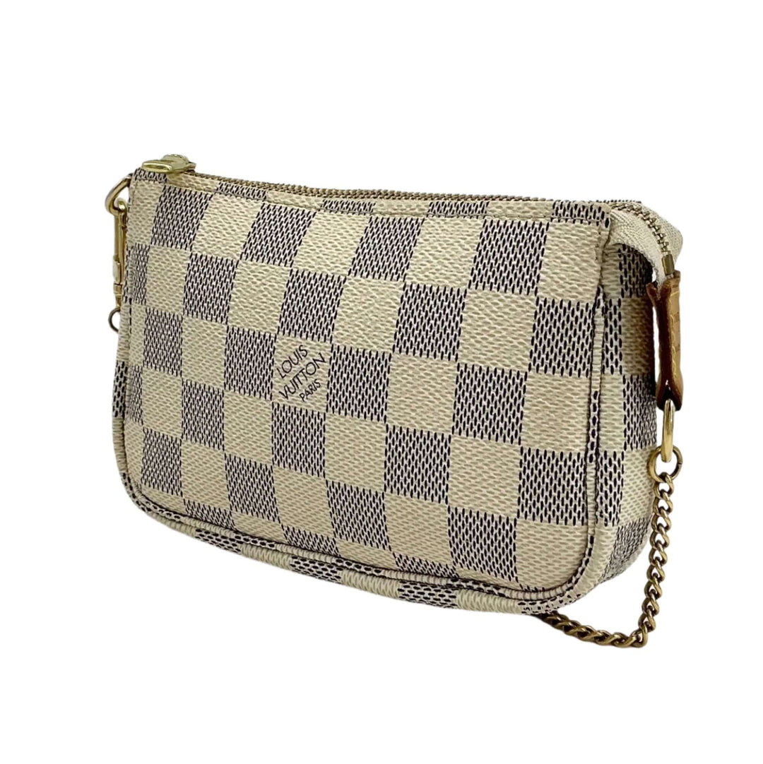 Louis Vuitton Damier Azur Mini Pochette Accessories wristlet pouch, stylish coated canvas design, perfect for daily use.