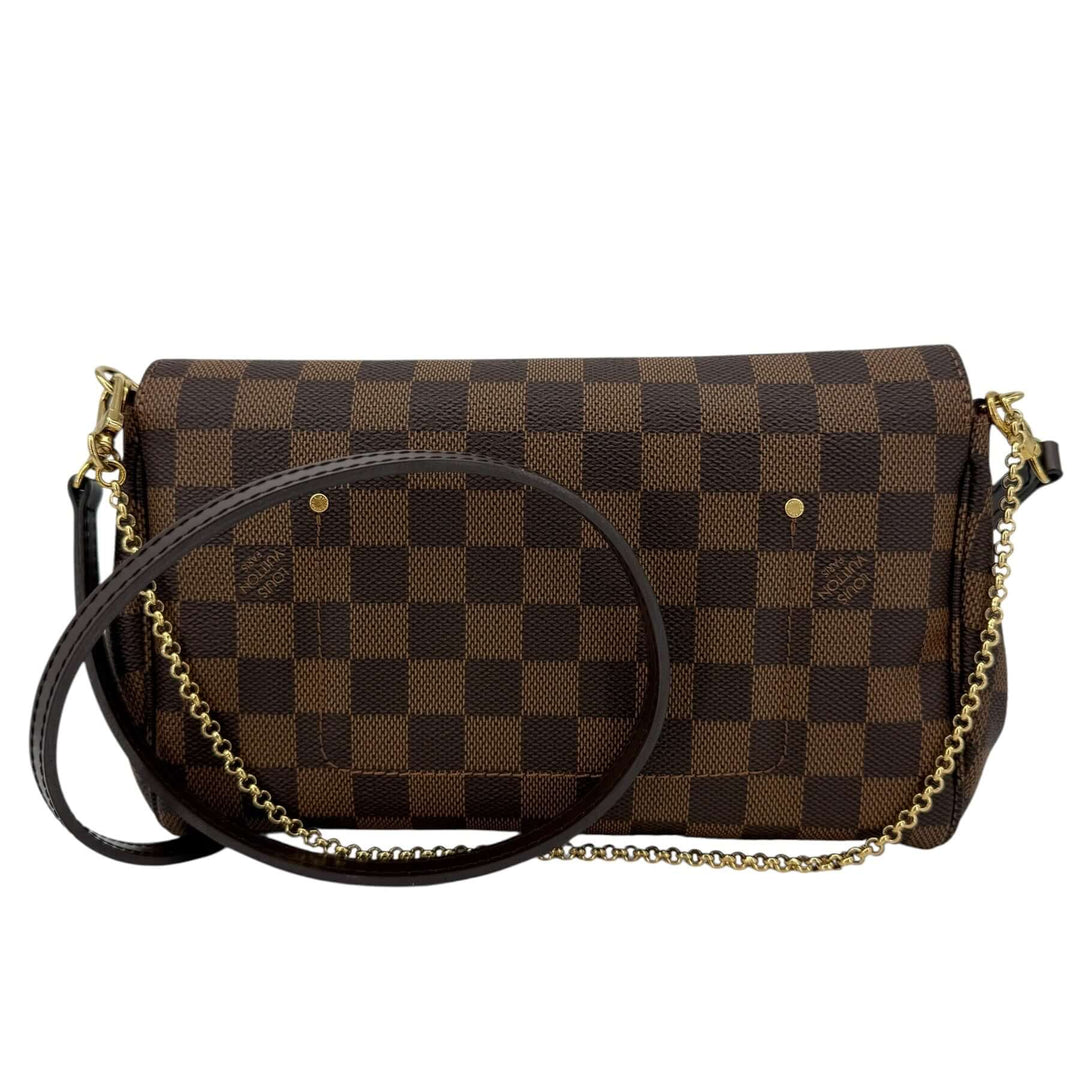 Louis Vuitton Damier Ebene Favorite MM Bag | LuxLoveLouis showcasing its iconic checked coated canvas design.
