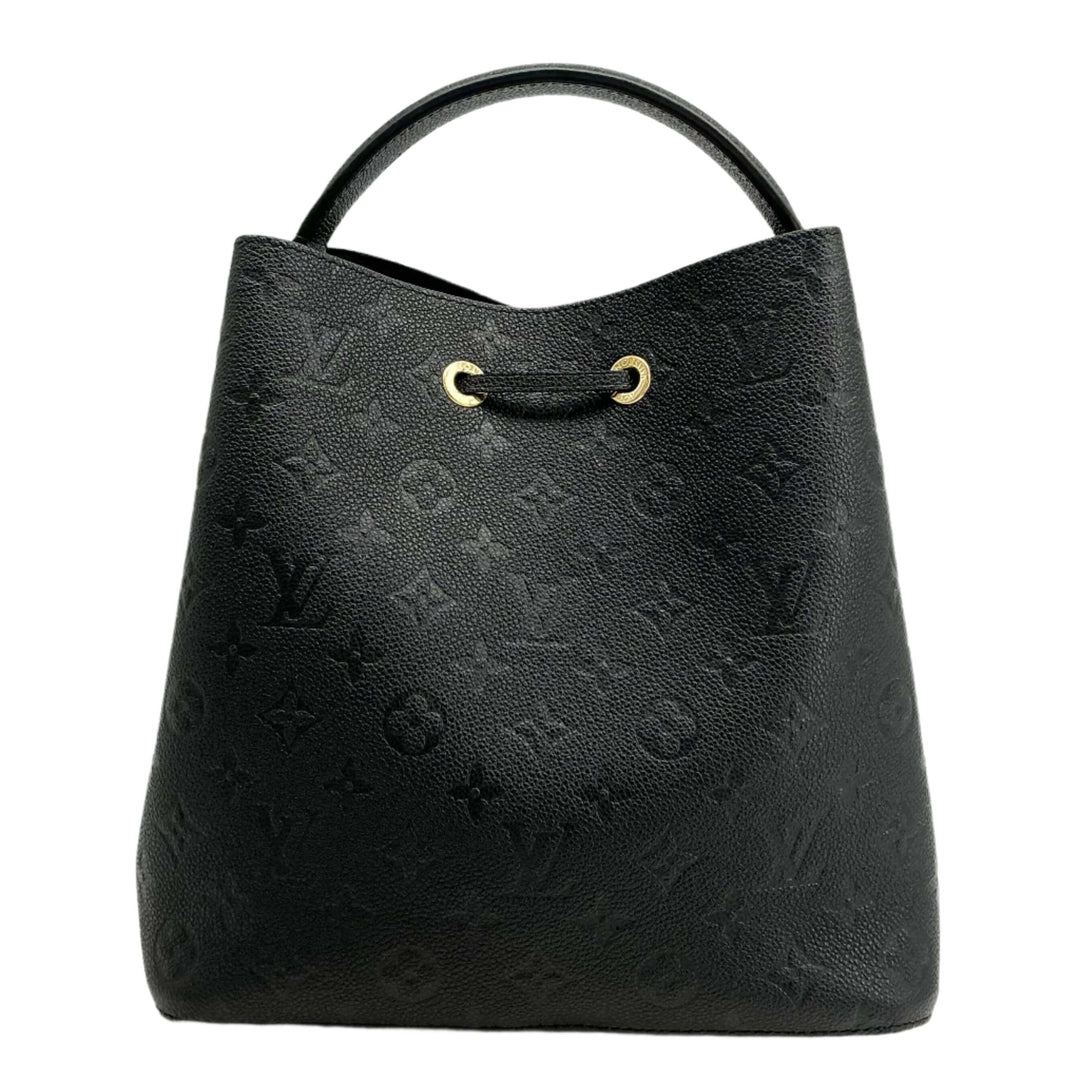 Louis Vuitton Empreinte Neonoe MM Bucket Bag in black embossed leather with iconic monogram pattern.