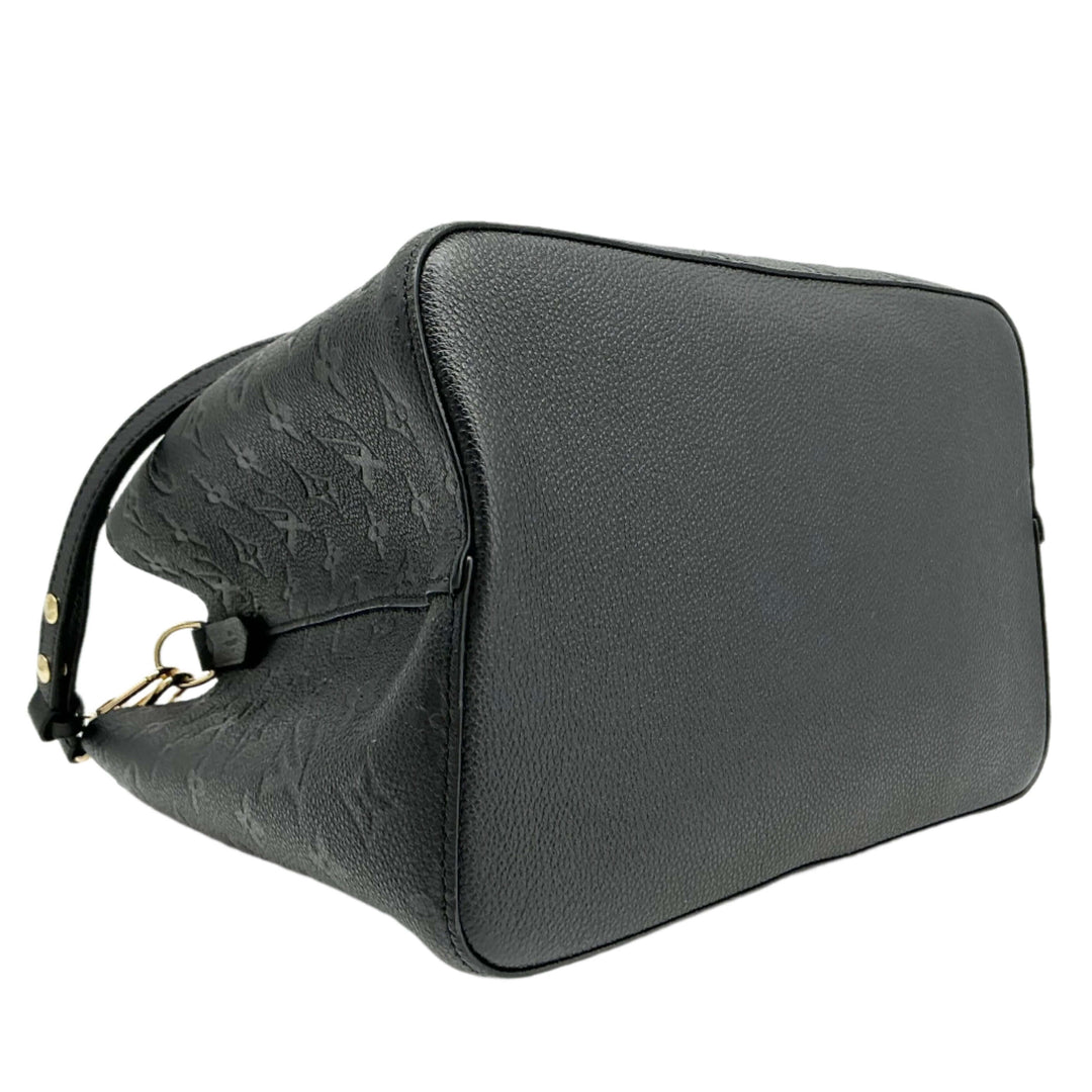 Louis Vuitton Empreinte Neonoe MM Bucket Bag in black leather, showcasing the embossed monogram pattern and sleek design.