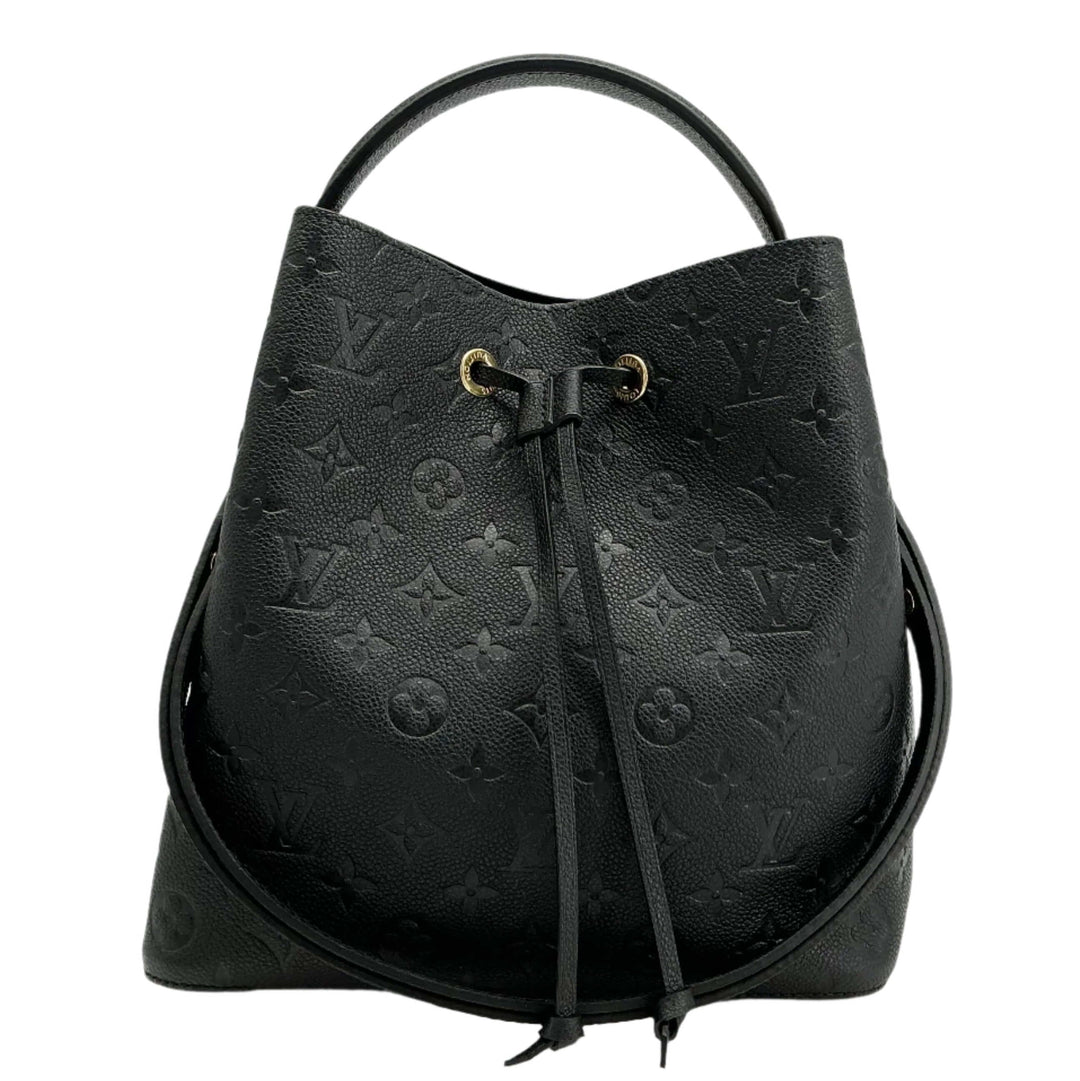 Louis Vuitton Empreinte Neonoe MM bucket bag in black monogram leather, showcasing elegance and functionality.