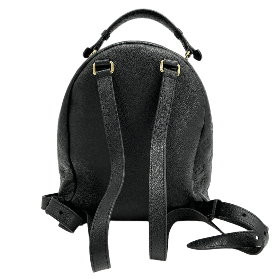 Louis Vuitton Empreinte Sorbonne Backpack in Noir Black leather, showcasing its sleek back and adjustable straps.