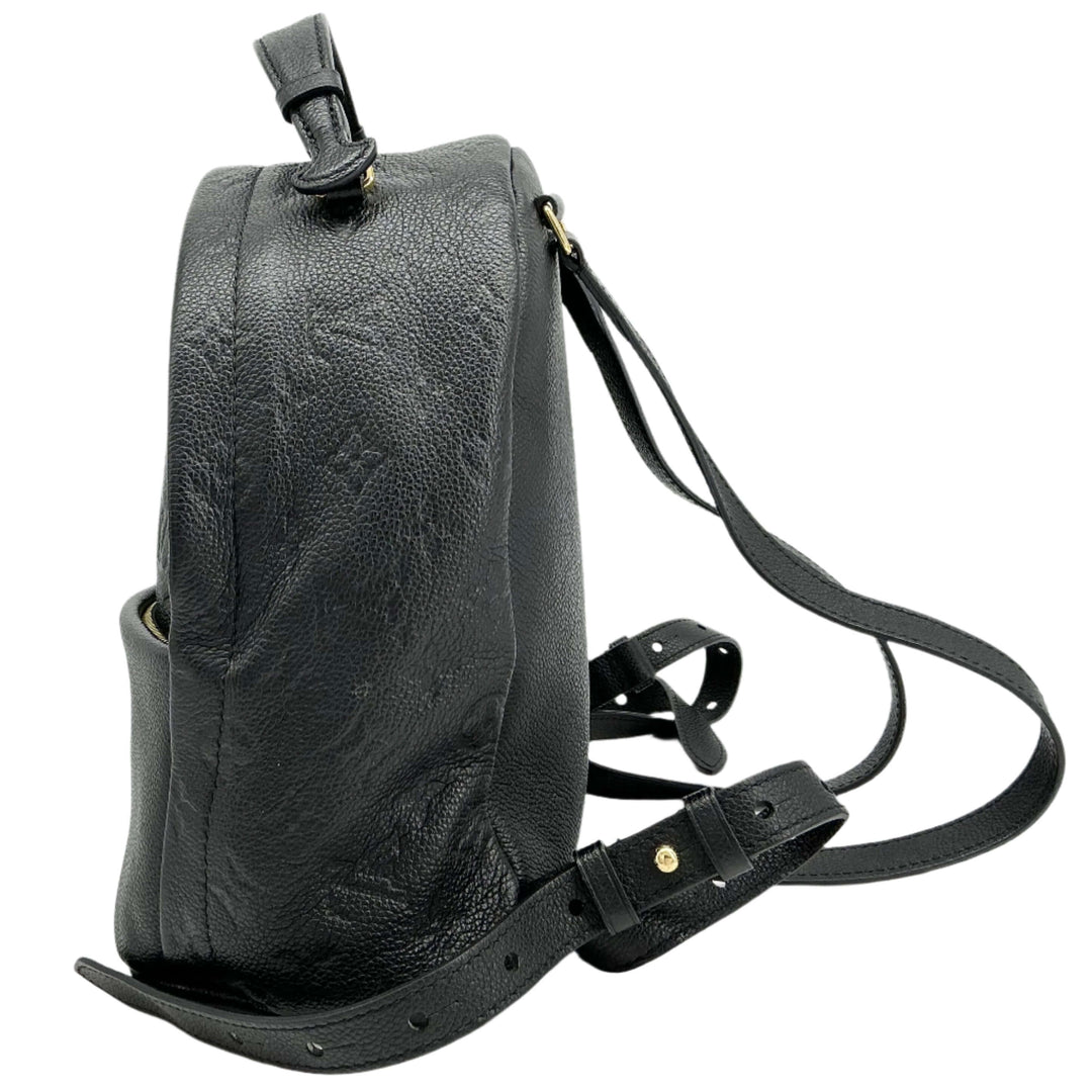 Louis Vuitton Empreinte Sorbonne Backpack in Noir Black leather, showcasing its sleek side profile and elegant design.