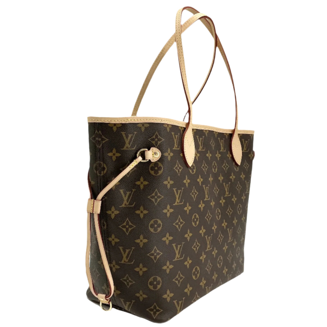 Louis Vuitton Neverfull MM tote bag featuring iconic Monogram canvas and elegant leather straps, perfect for stylish carry.