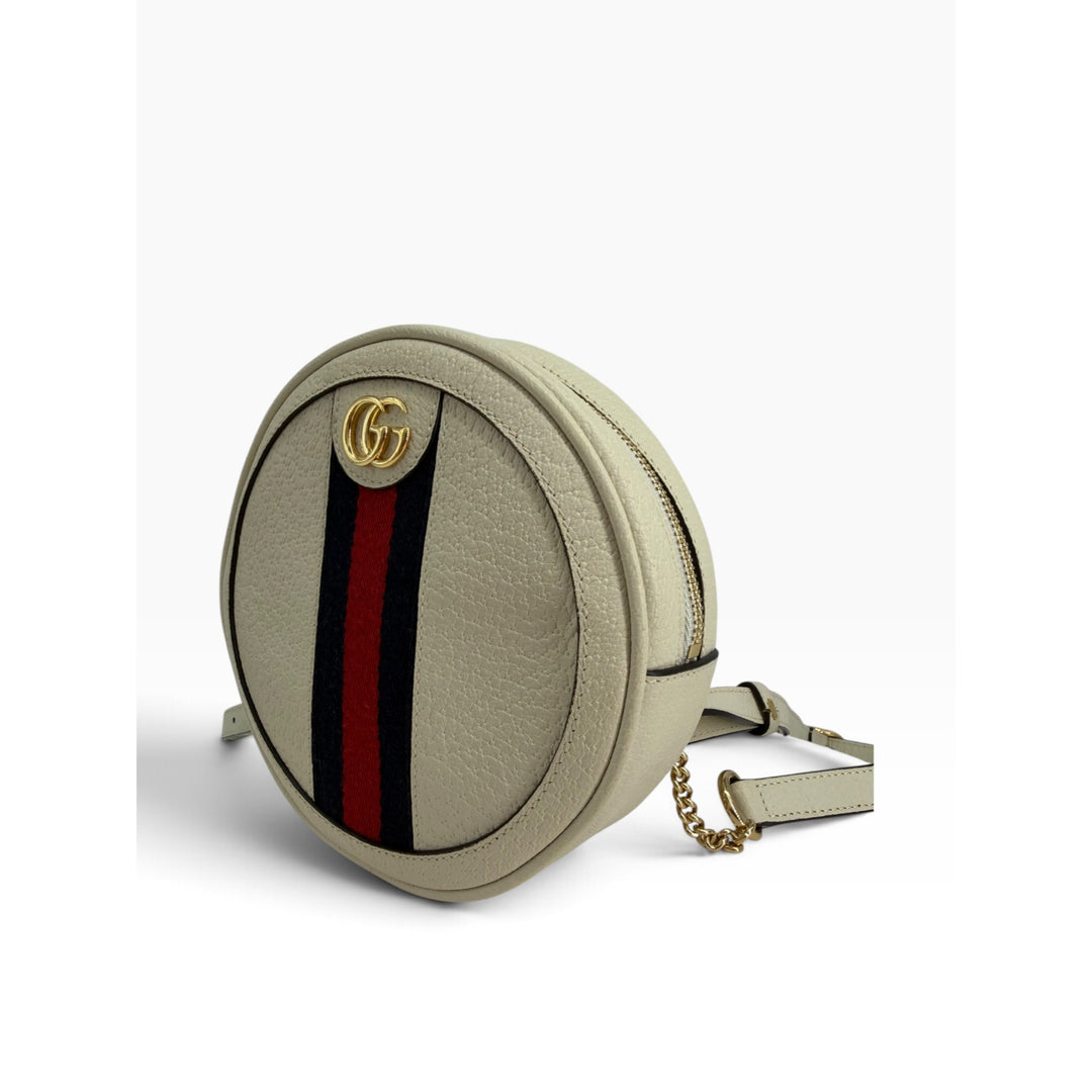 Gucci Ophidia mini round backpack gold Double G and zipper detail