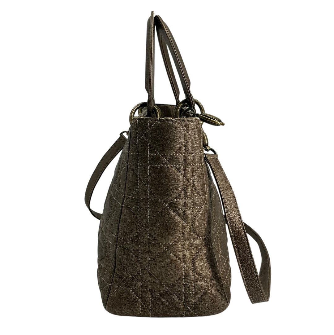Christian Dior Metallic Lambskin Cannage Medium Lady Dior Bronze