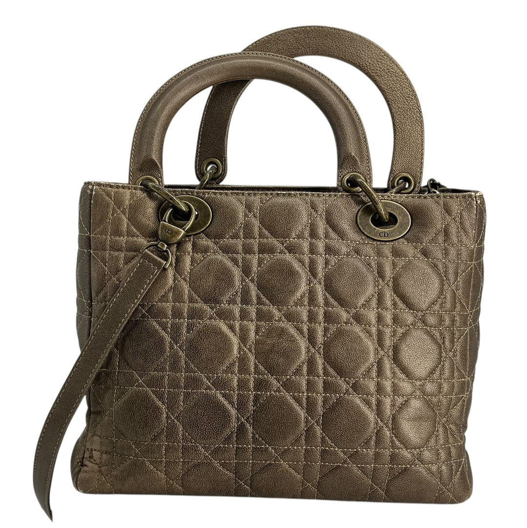 Christian Dior Metallic Lambskin Cannage Medium Lady Dior Bronze