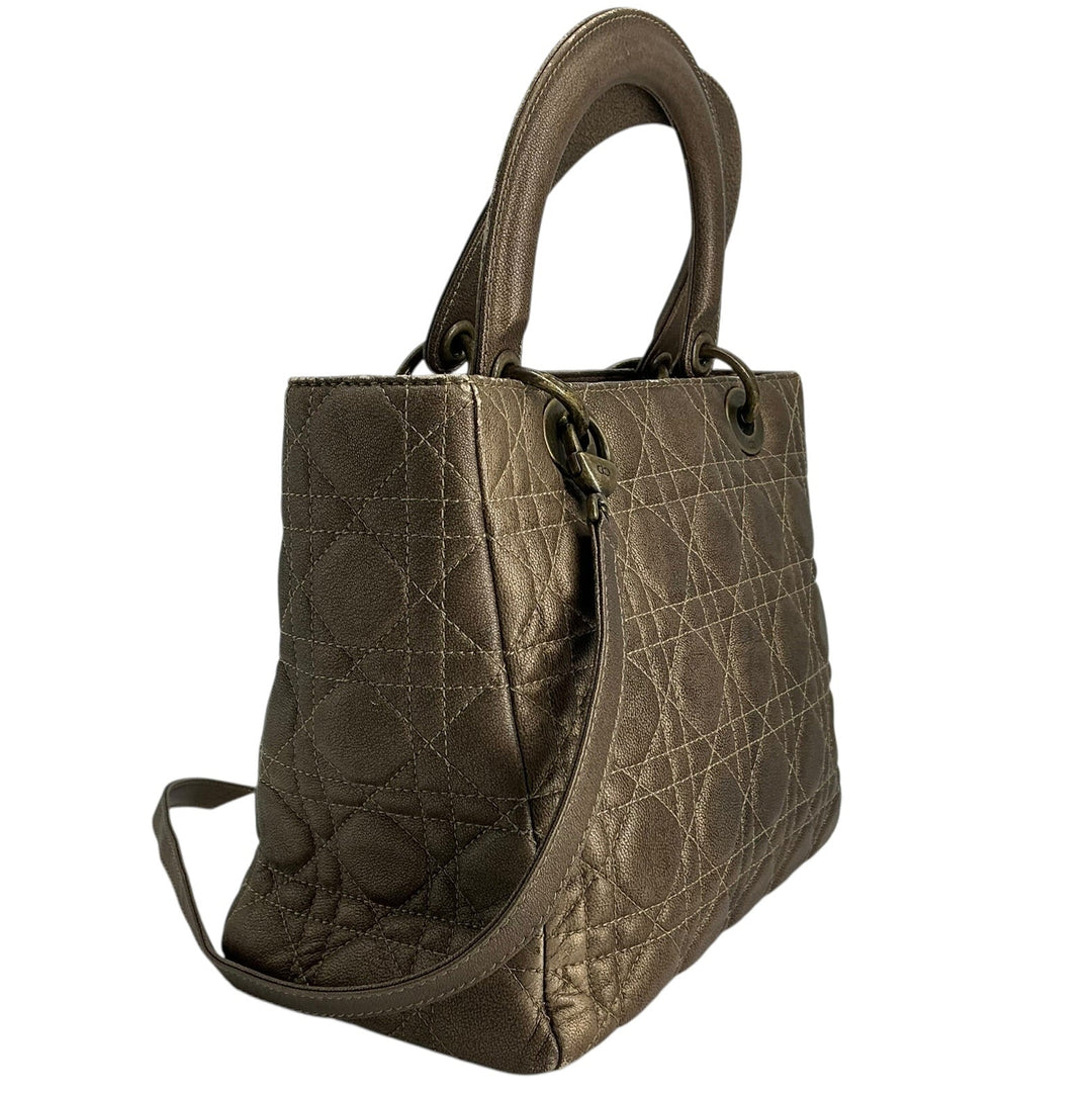 Christian Dior Metallic Lambskin Cannage Medium Lady Dior Bronze