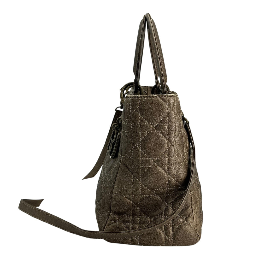 Christian Dior Metallic Lambskin Cannage Medium Lady Dior Bronze