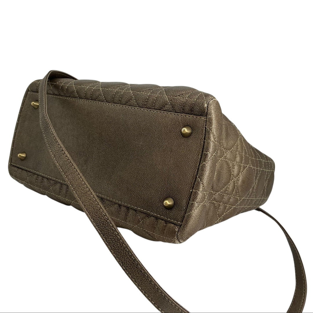 Christian Dior Metallic Lambskin Cannage Medium Lady Dior Bronze