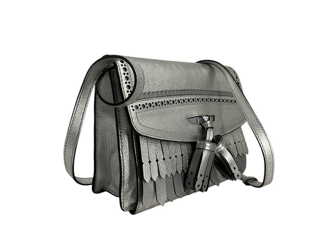 Burberry Macken Small Metallic Leather Fringe Crossbody Bag