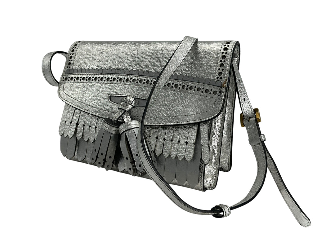 Burberry Macken Small Metallic Leather Fringe Crossbody Bag
