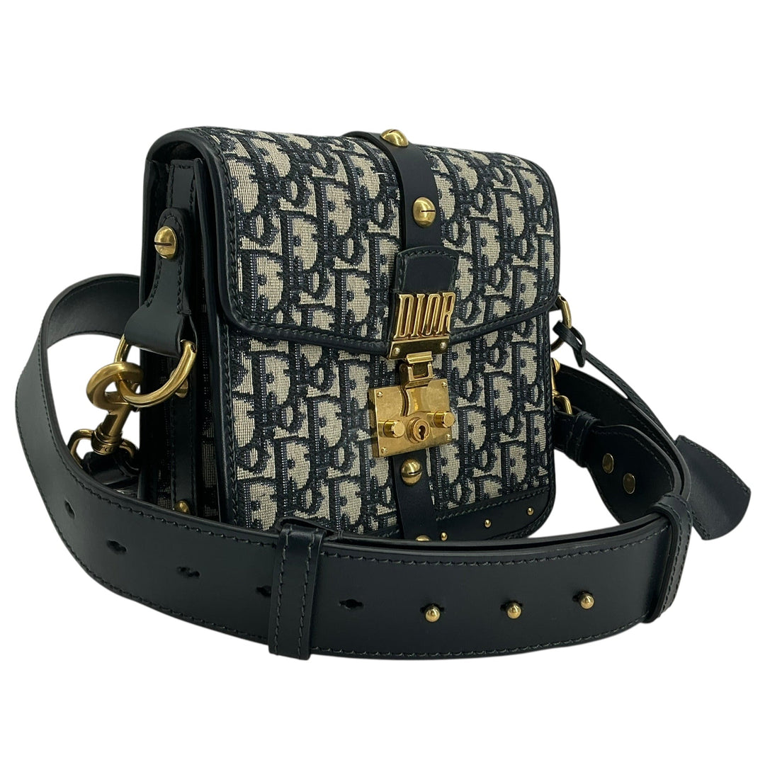 Christian Dior Oblique DiorAddict Square Flap Bag Navy Blue