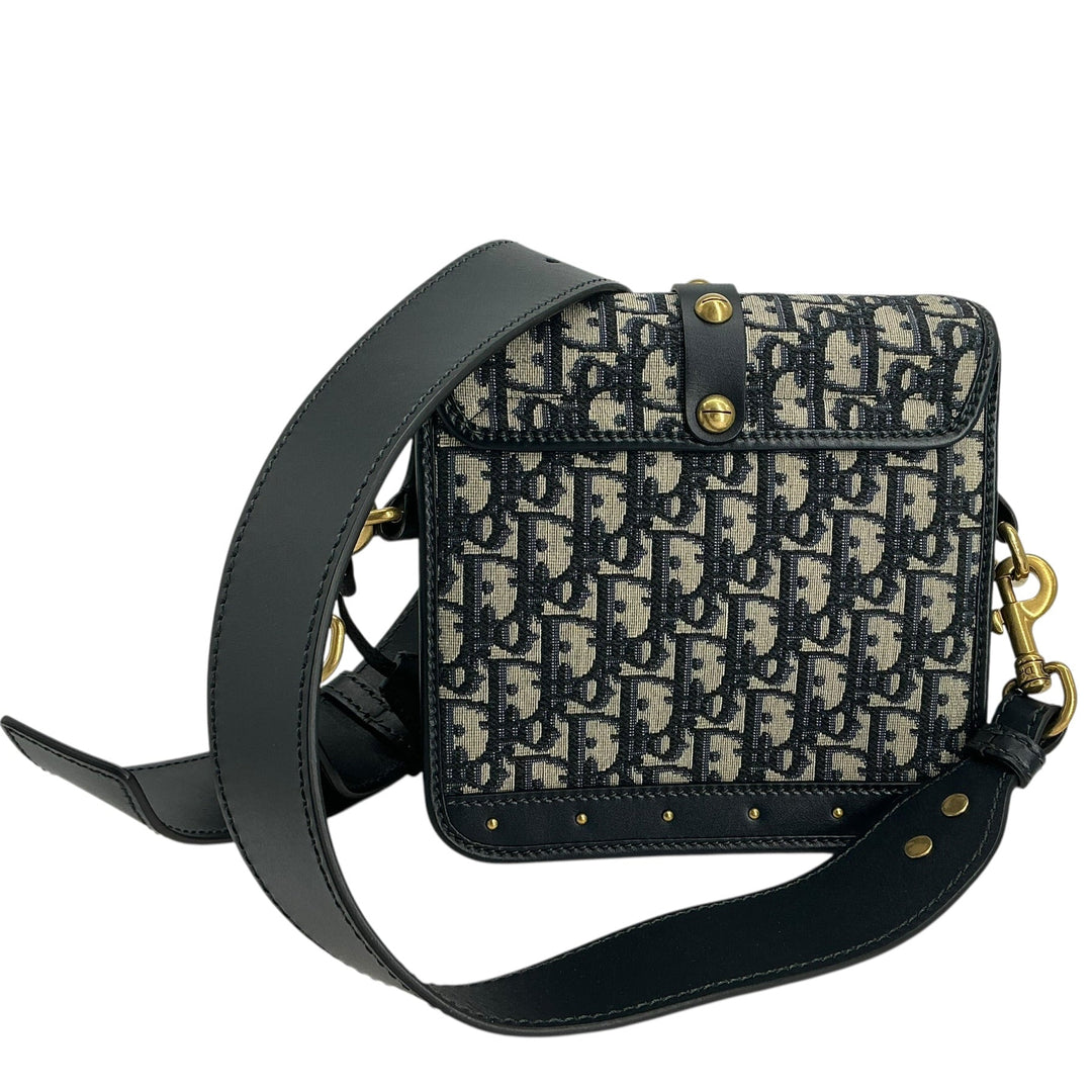 Christian Dior Oblique DiorAddict Square Flap Bag Navy Blue