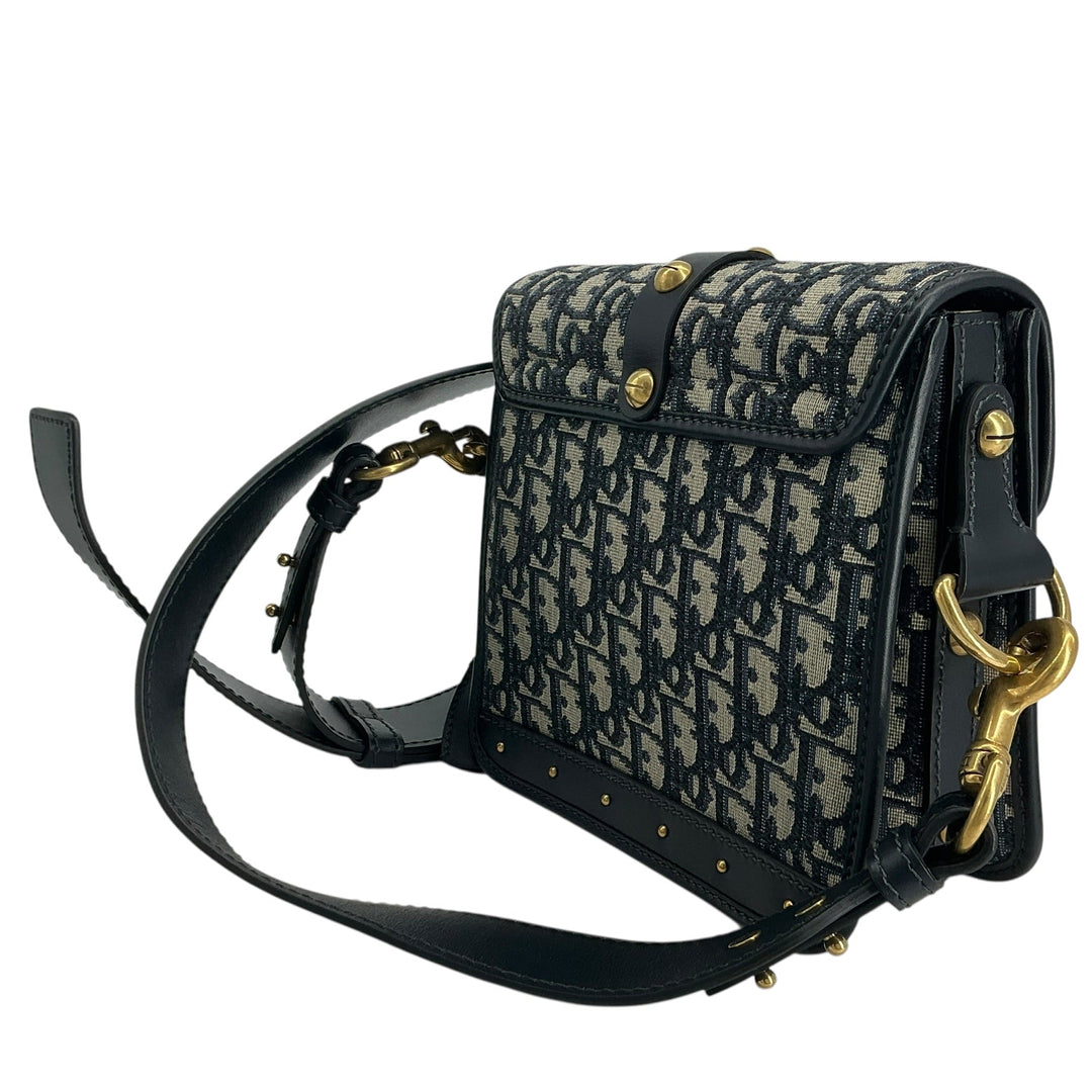Christian Dior Oblique DiorAddict Square Flap Bag Navy Blue