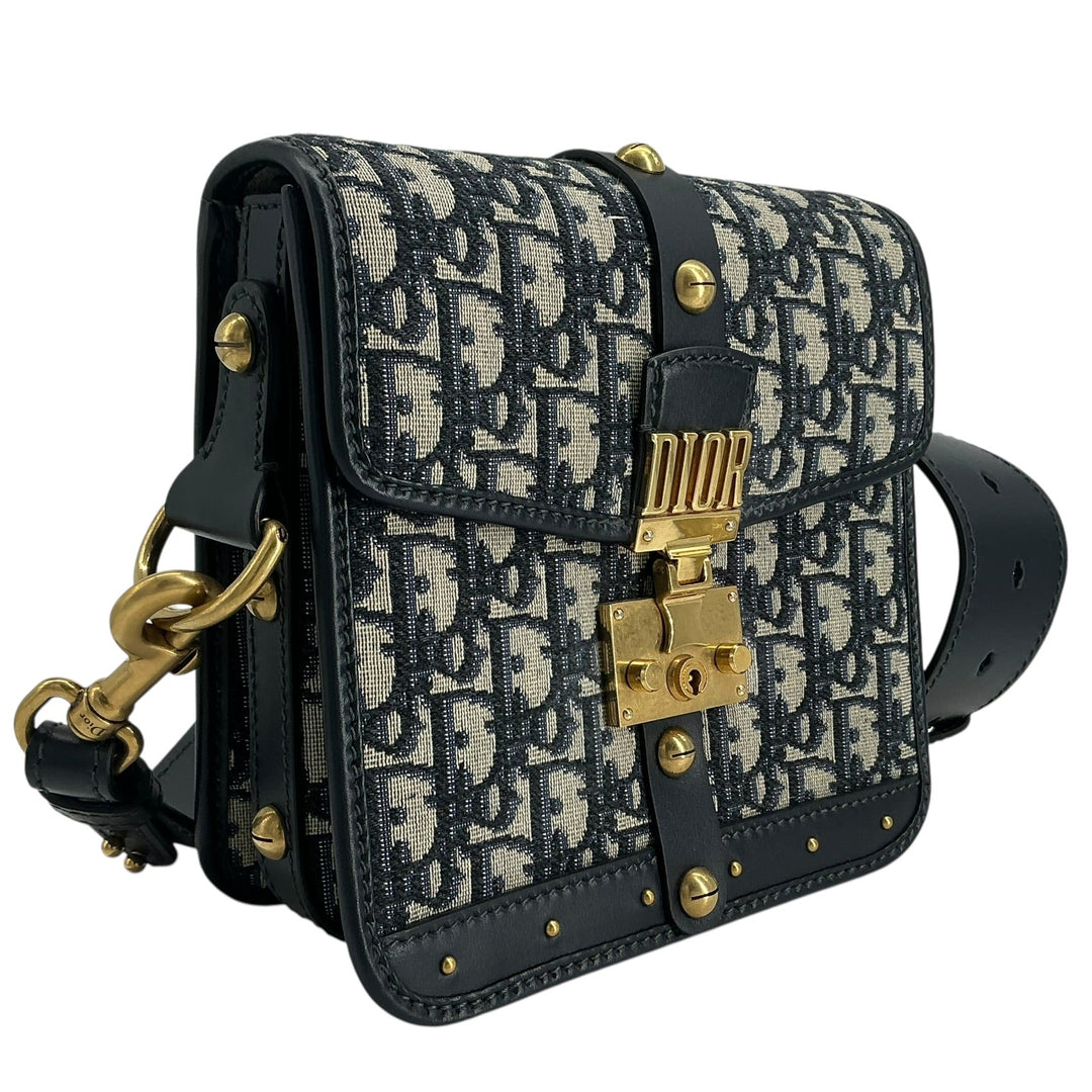Christian Dior Oblique DiorAddict Square Flap Bag Navy Blue