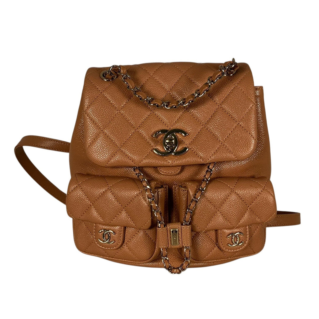 Chanel Duma Pockets Drawstring Backpack Quilted Caviar Small