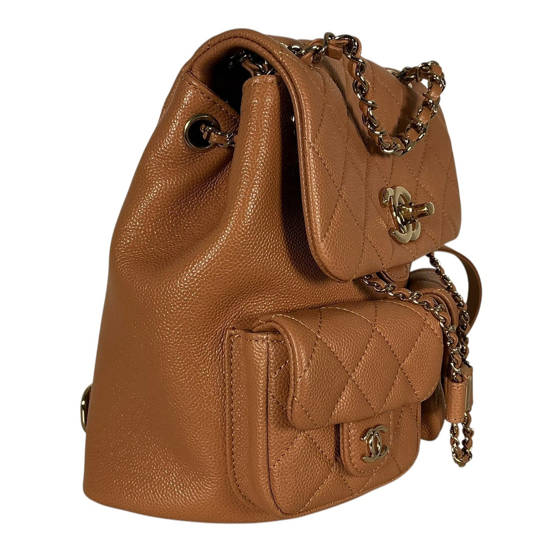 Chanel Duma Pockets Drawstring Backpack Quilted Caviar Small