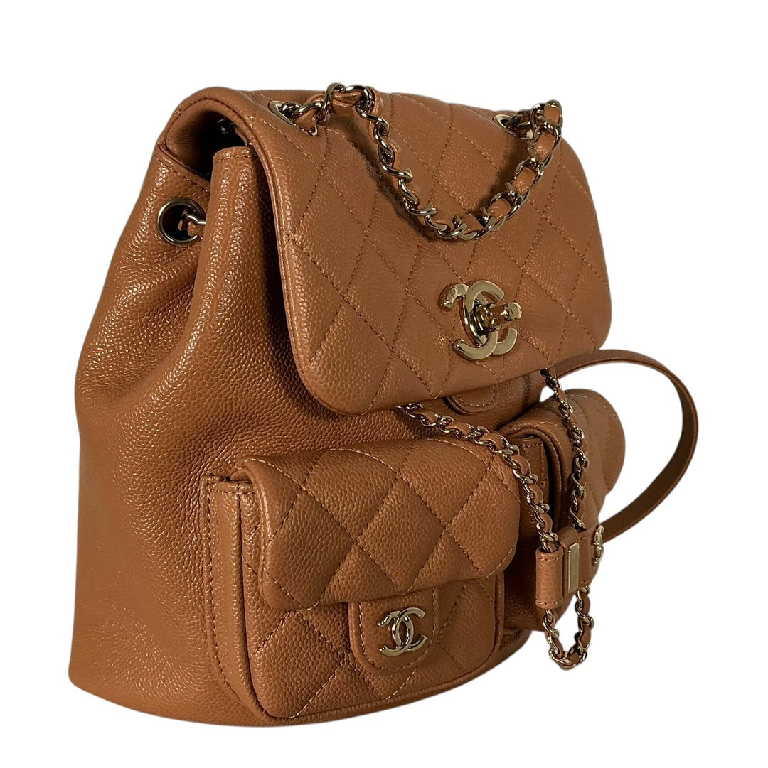 Chanel Duma Pockets Drawstring Backpack Quilted Caviar Small