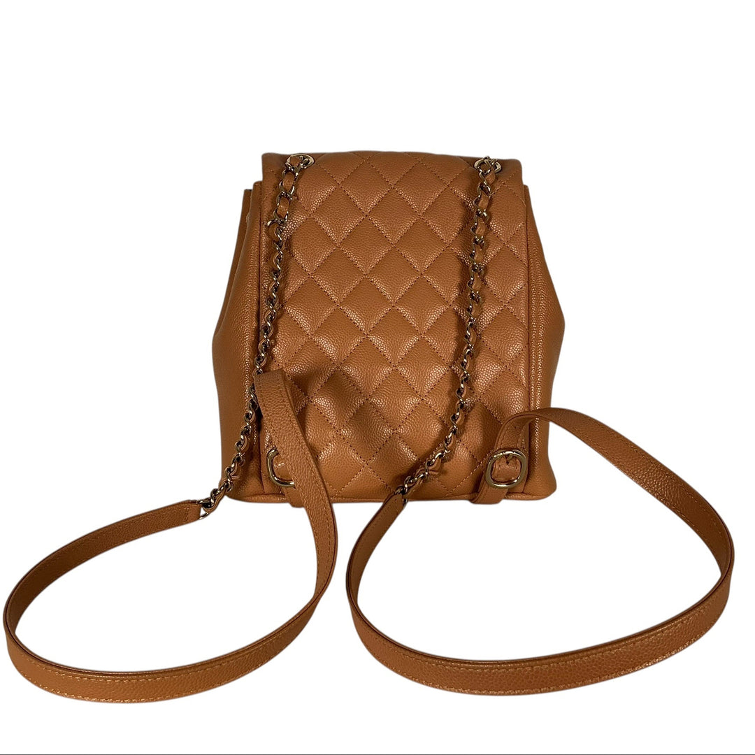 Chanel Duma Pockets Drawstring Backpack Quilted Caviar Small