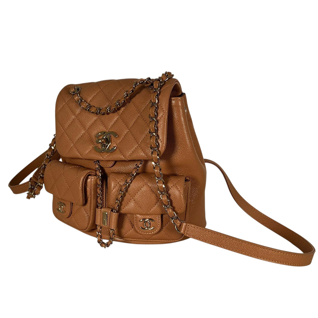 Chanel Duma Pockets Drawstring Backpack Quilted Caviar Small