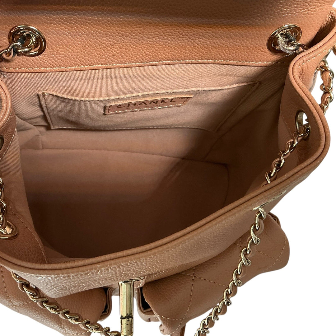 Chanel Duma Pockets Drawstring Backpack Quilted Caviar Small