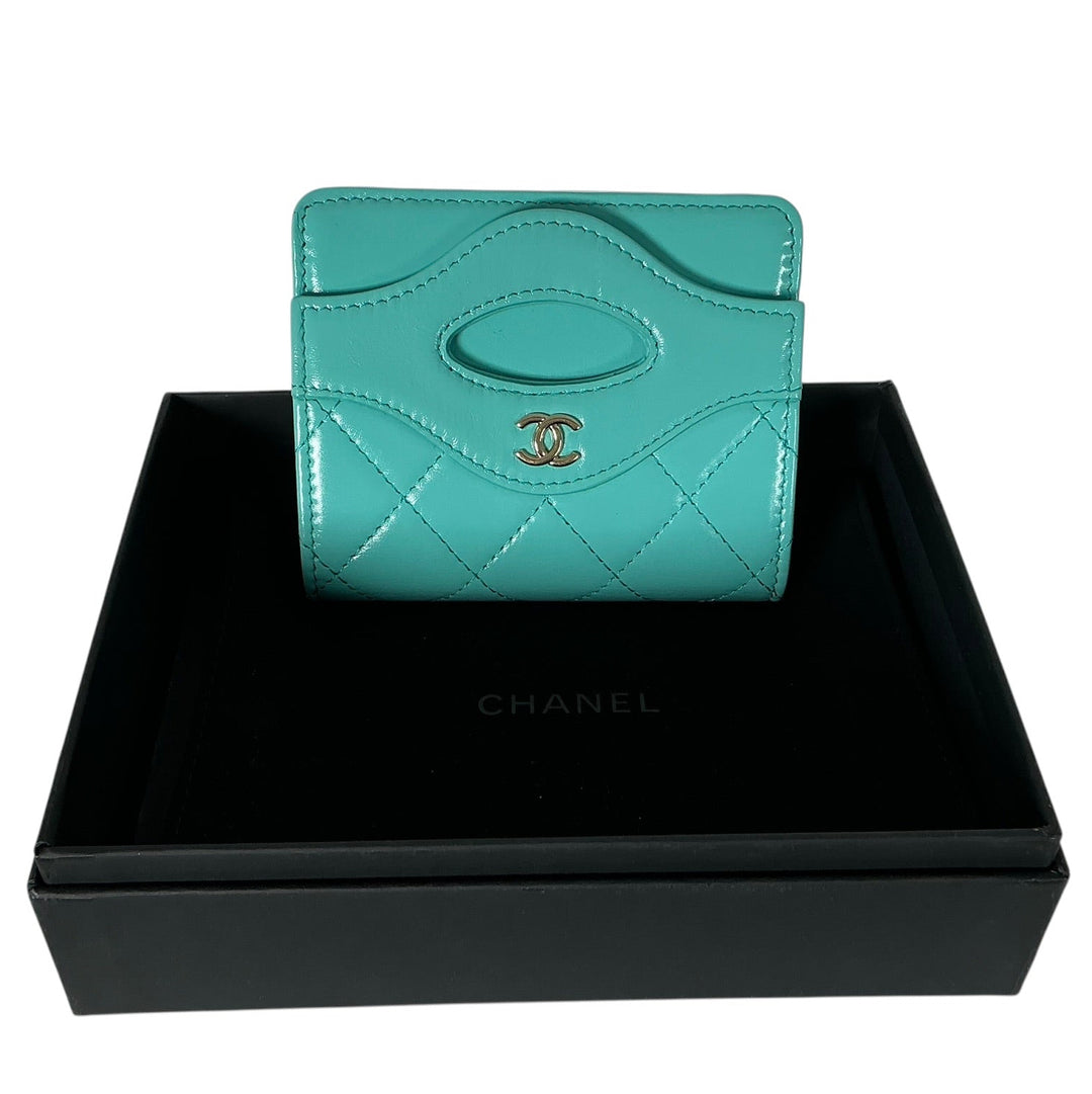 Chanel Flap Card Holder Shiny Calfskin Turquoise