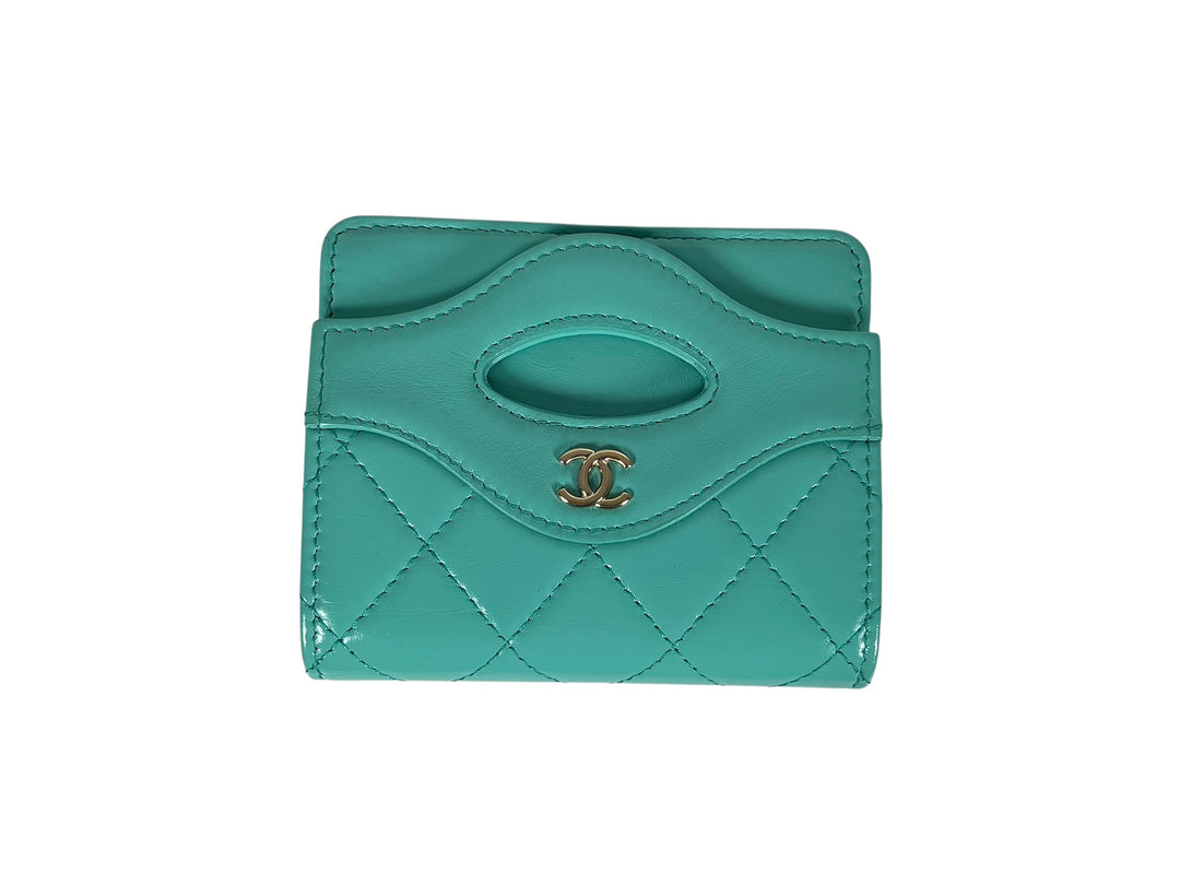 Chanel Flap Card Holder Shiny Calfskin Turquoise