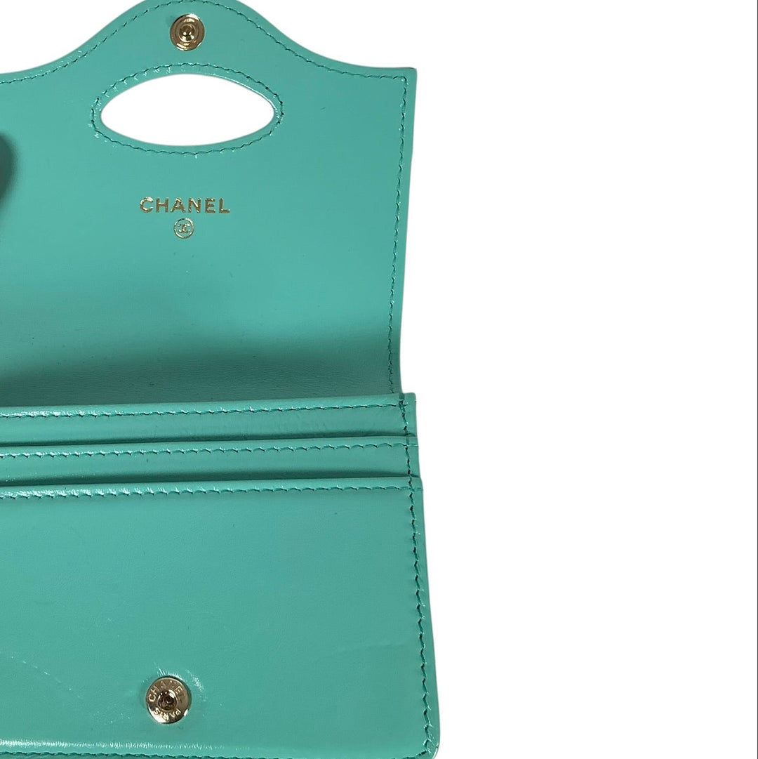 Chanel Flap Card Holder Shiny Calfskin Turquoise
