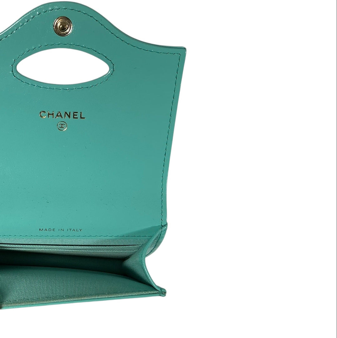 Chanel Flap Card Holder Shiny Calfskin Turquoise