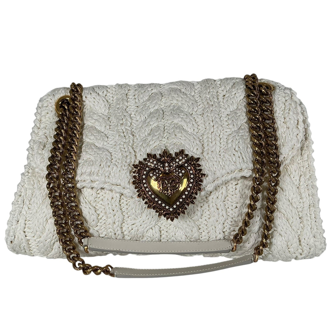 Dolce & Gabbana Large Knit Devotion Shoulder Bag White