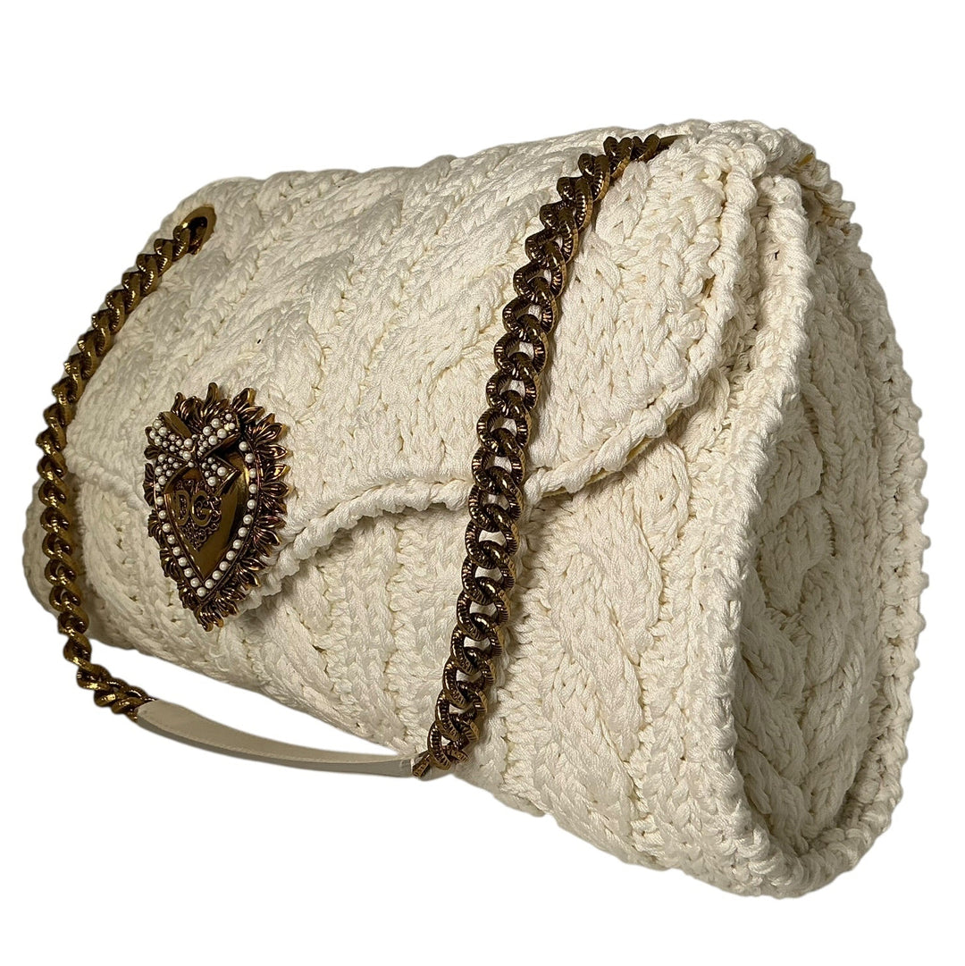 Dolce & Gabbana Large Knit Devotion Shoulder Bag White