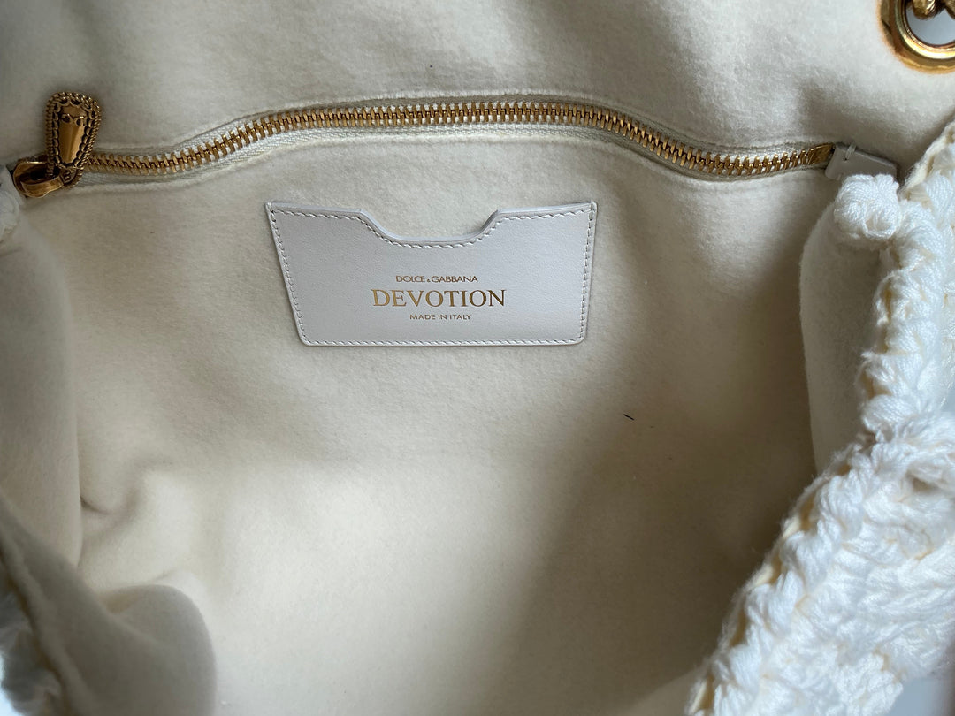 Dolce & Gabbana Large Knit Devotion Shoulder Bag White