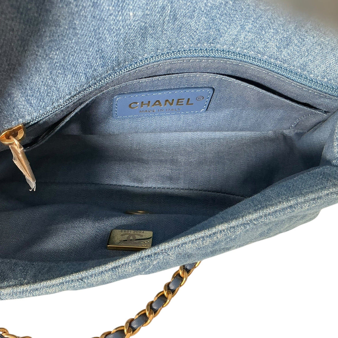 Chanel Denim Quilted Mini Pearl Crush Rectangular Flap Blue