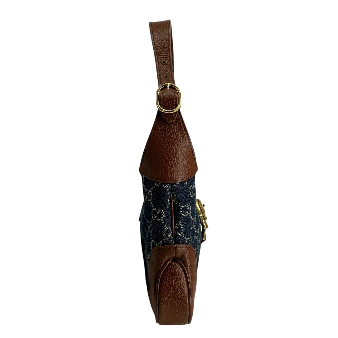 Gucci New Denim GG Monogram Calfskin Small Jackie 1961 Hobo Blue Tea Cuir